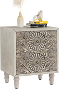 SUNBURY Nightstand w 2 Drawers, 18' Vintage Bedside Table, End Table Living Room Small Side Table, Lightweight MDF Accent Table Bedside Furniture