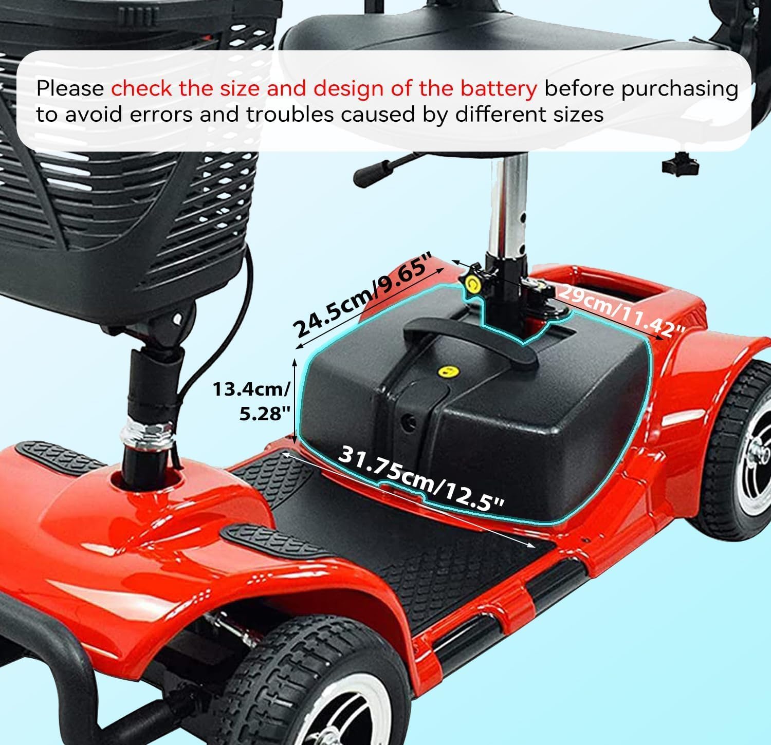 Vive/Elifecenter W3431/MS31 24V Battery Case with 2pcs 12AH Lead Acid Battery for Mobility Scooters(Factory Original Replacement)