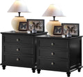 Joaxswe 24' Wide Farmhouse Night Stand Set of 2,Large End Table with 3 Drawers & Metal Handle,Wood Dresser for Bedroom Cabinet, Bed Side Table Chest of Drawers,Nightstand for Living Room,Closet,Black