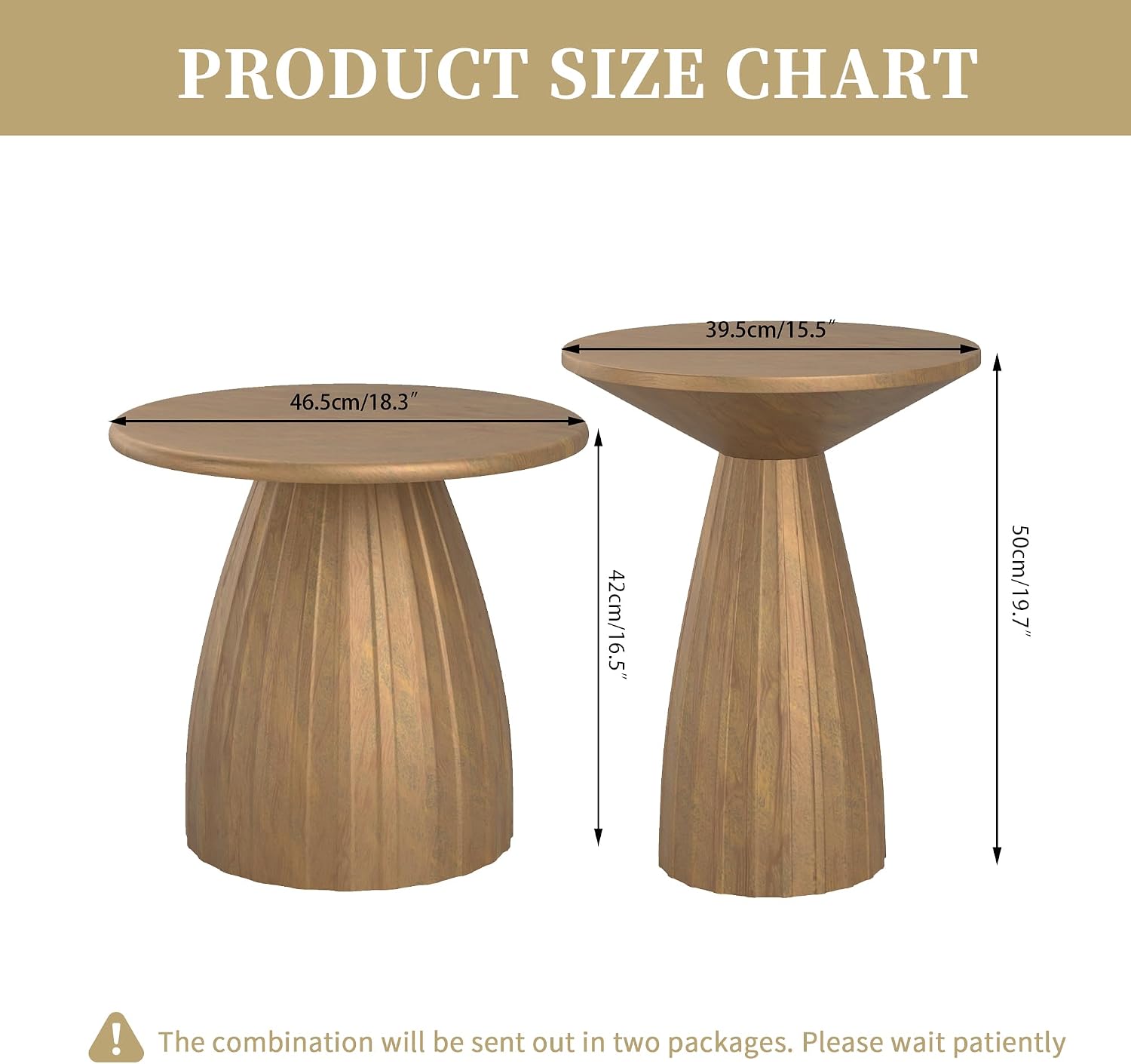 Gold Round Side Table Set of 2 for Sofa, Metal Small Couch End Table, Mid Century Modern Round Nightstand, Vintage Circle Bedroom Night Stand, for Living Room, 15.5 Inches