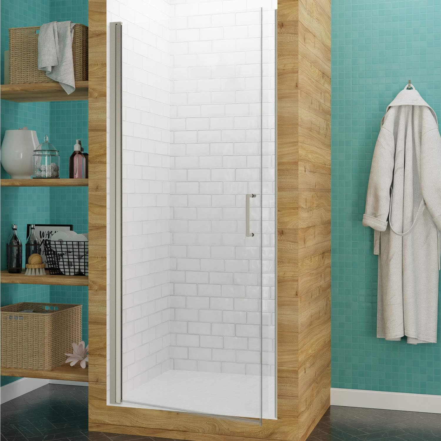 ANZZI Shower Door 72' x 30', Semi-Frameless, Brushed Nickel, Water Repellent Glass Shower Door, Seal Strip Parts and Handle, 1/4' Glass Hinged Shower Door with Handle, Lancer Series (SD-AZ051-02BN)
