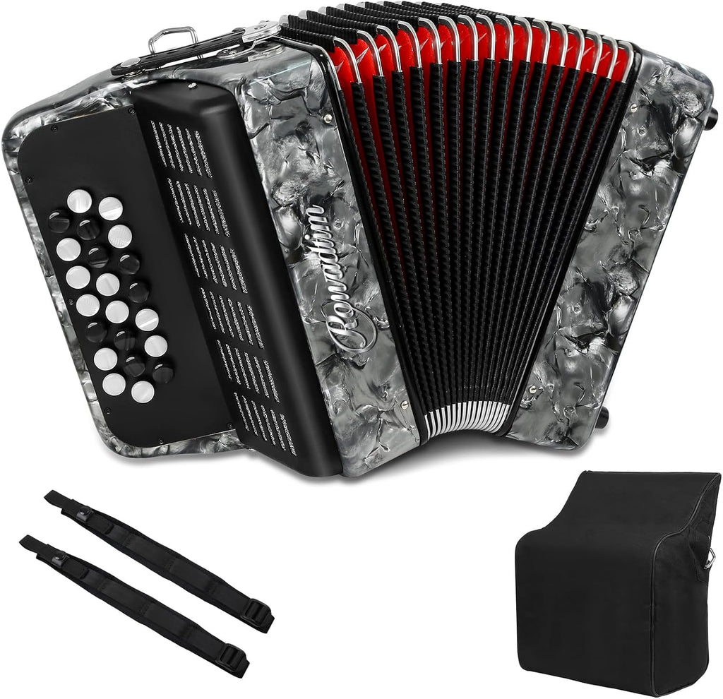 Accordions,22 keys Accordion,8 Bass Student Piano accordions Suitable for beginners and students Lightweight and portable, comes with a backpack and adjustable straps (8 Bass, Gray)