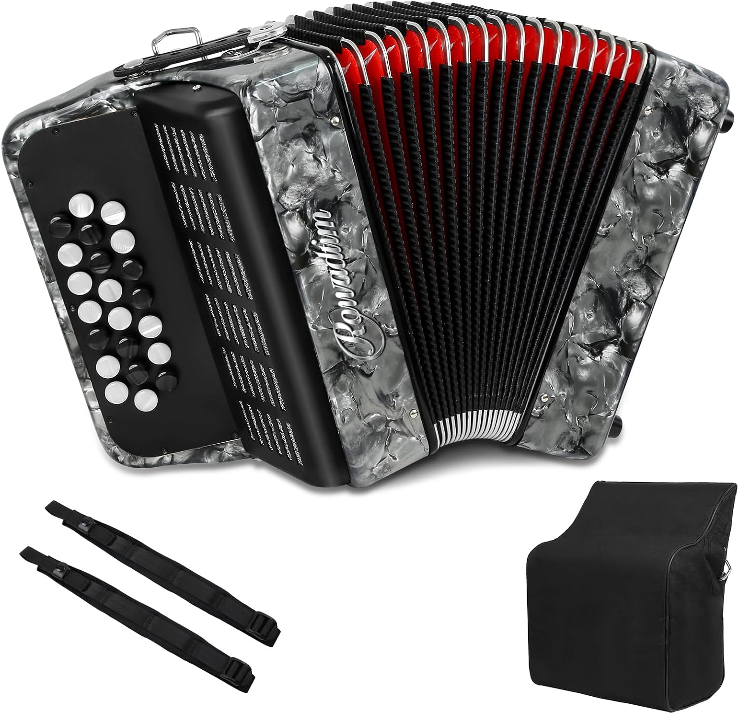 Accordions,22 keys Accordion,8 Bass Student Piano accordions Suitable for beginners and students Lightweight and portable, comes with a backpack and adjustable straps (8 Bass, Gray)