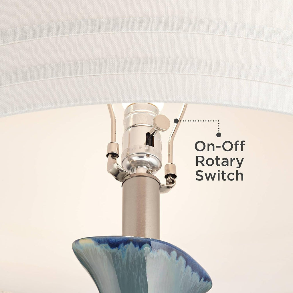 Possini Euro Design Annette 38' Tall Large Modern Coastal End Table Lamps Set of 2 Blue Drip Finish Ceramic Off-White Shade Living Room Bedroom Bedside Nightstand House Office Home (Colors May Vary)