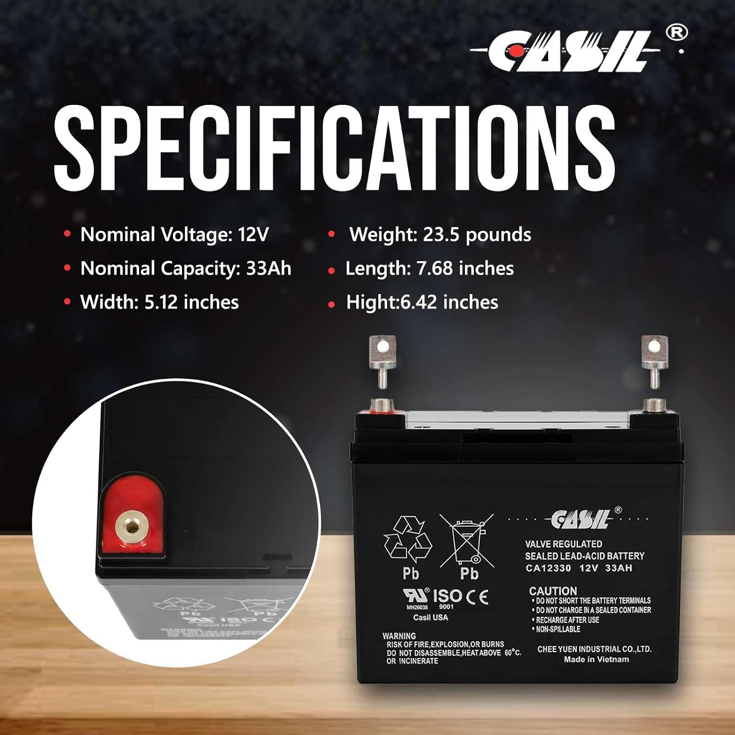 Casil 2-Pack 12V 33Ah AGM Mobility Scooter & Wheelchair Batteries – Replaces 31Ah 32Ah 33Ah U1 | MX-123, ES33-12, GP12340, BP35-12