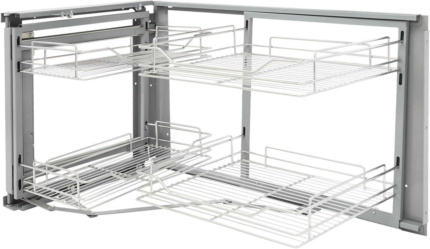 Blind Corner Cabinet Pull Out Right, 15 Inch Blind Corner Cabinet 2 Tiers Organizer Adjustable Design, Hidden Slide Out Shelves for Store Kitchen Utensils (Pull Out Left & Right, Style2)