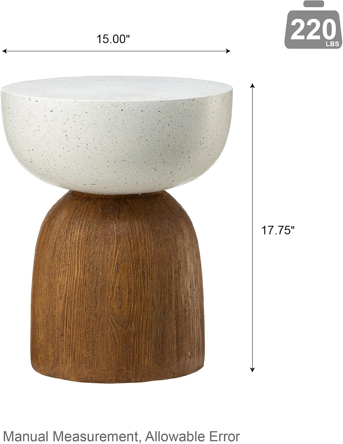 Glitzhome Outdoor Side Table, 17.75' H Decorative Garden Stool MGO Geometric Wood Texture End Table, Round Planter Stand for Indoor Outdoor Living Room Bedroom Patio Deck Poolside