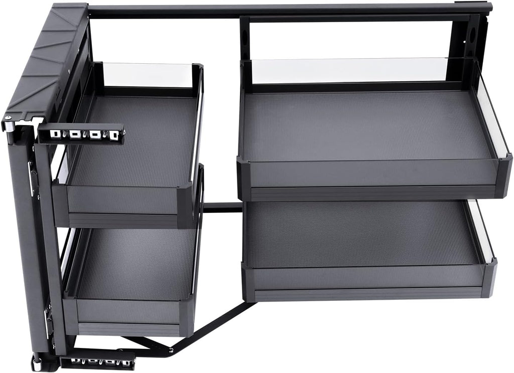 Blind Corner Cabinet Pull Out Right, 15 Inch Blind Corner Cabinet 2 Tiers Organizer Adjustable Design, Hidden Slide Out Shelves for Store Kitchen Utensils (Pull Out Left & Right)