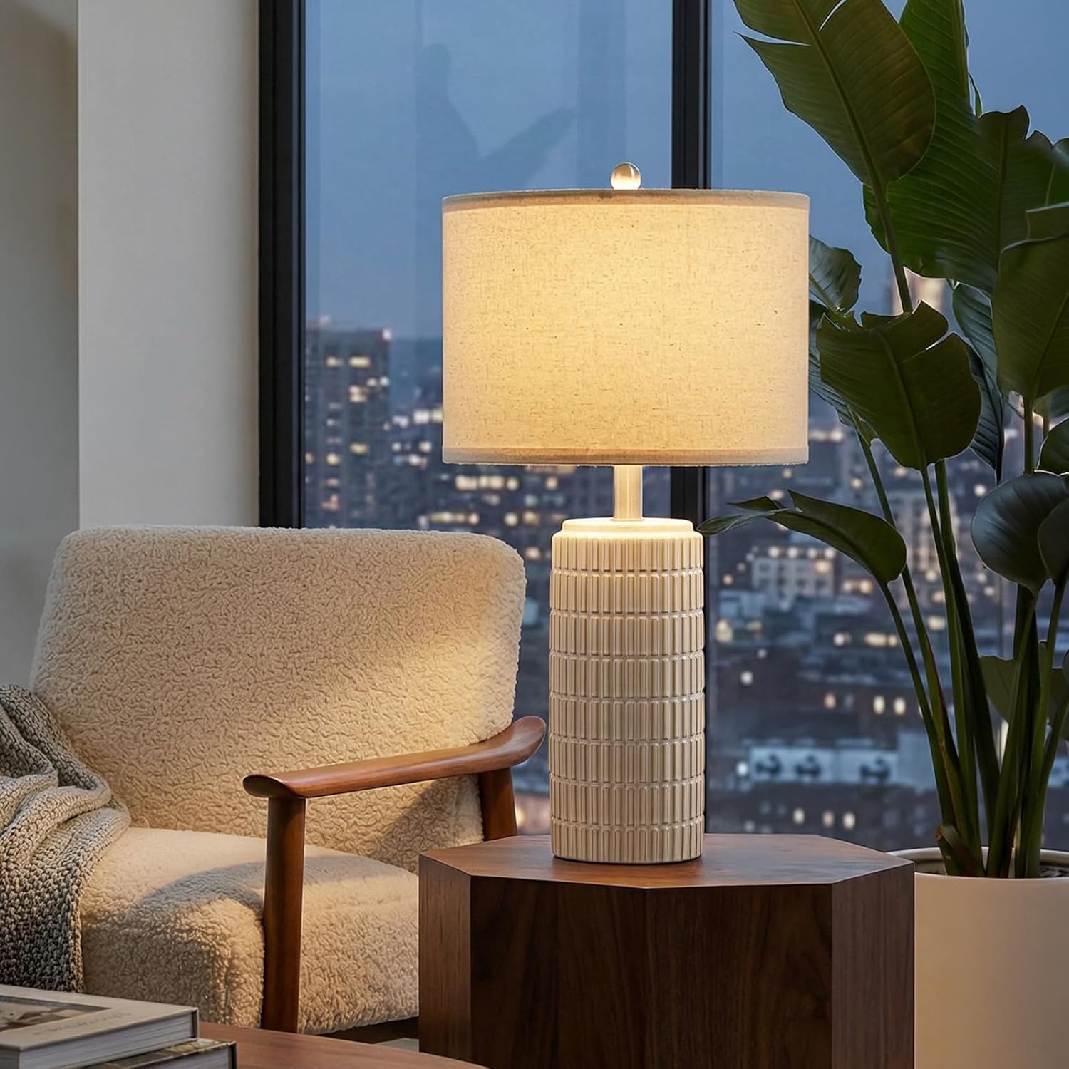 PoKat 23'' Dimmable Table Lamps with Remote for Living Room, Modern Stepless Adjustable Bedside Lamps Set of 2 for Bedroom, Nightstand Lamps for Office Nursery Desk Console Kids, White (No Battery)