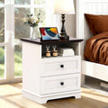 20-Inch Wide Modern Nightstand with Charging Station & Outlets, Bedside Table with 2 Drawers and Open Shelf, Sleek Design End Table for Bedroom and Office, White (Single Piece)