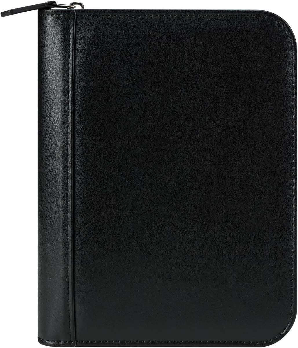 FranklinCovey - FC Signature Ring-Bound Binder for FranklinCovey Planners | Leather - Zipper Binder (Compact, Black)