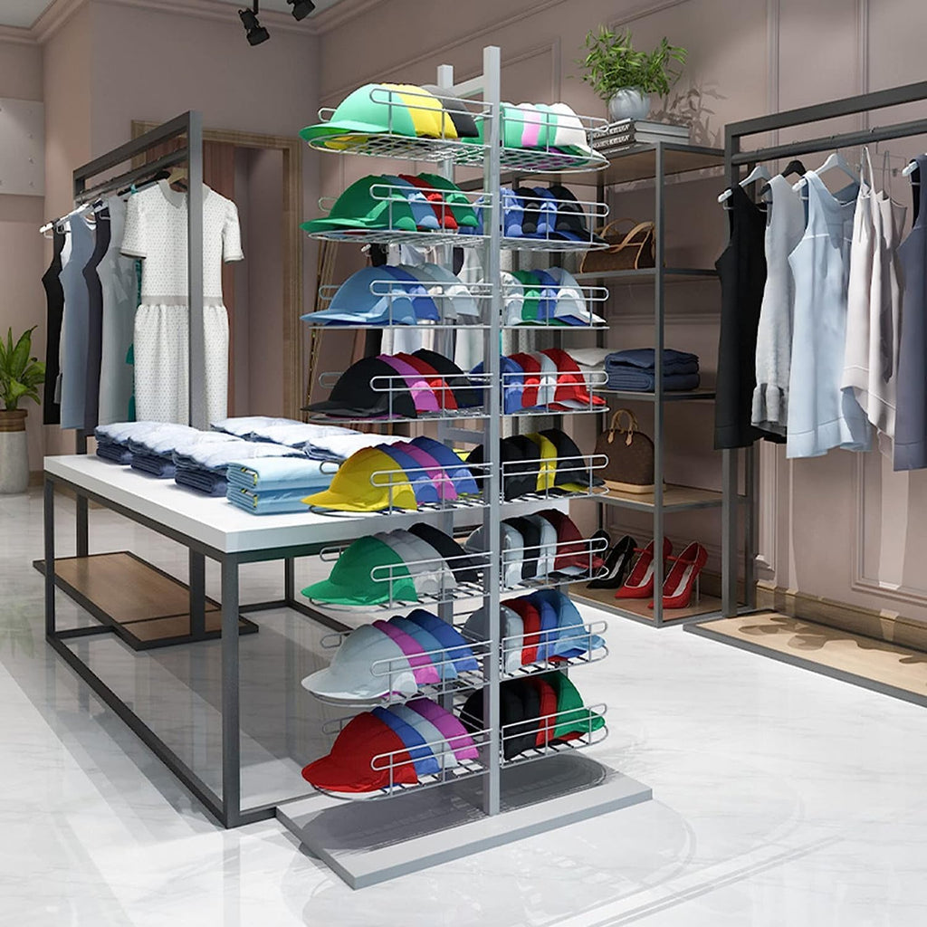 Floor Standing Store Display Stand,8 Tier Hat Rack,Baseball Cap Rack,Modern Headwear Wig Rack,Double Sided Metal Storage Rack For Commercial Boutique Retail,C