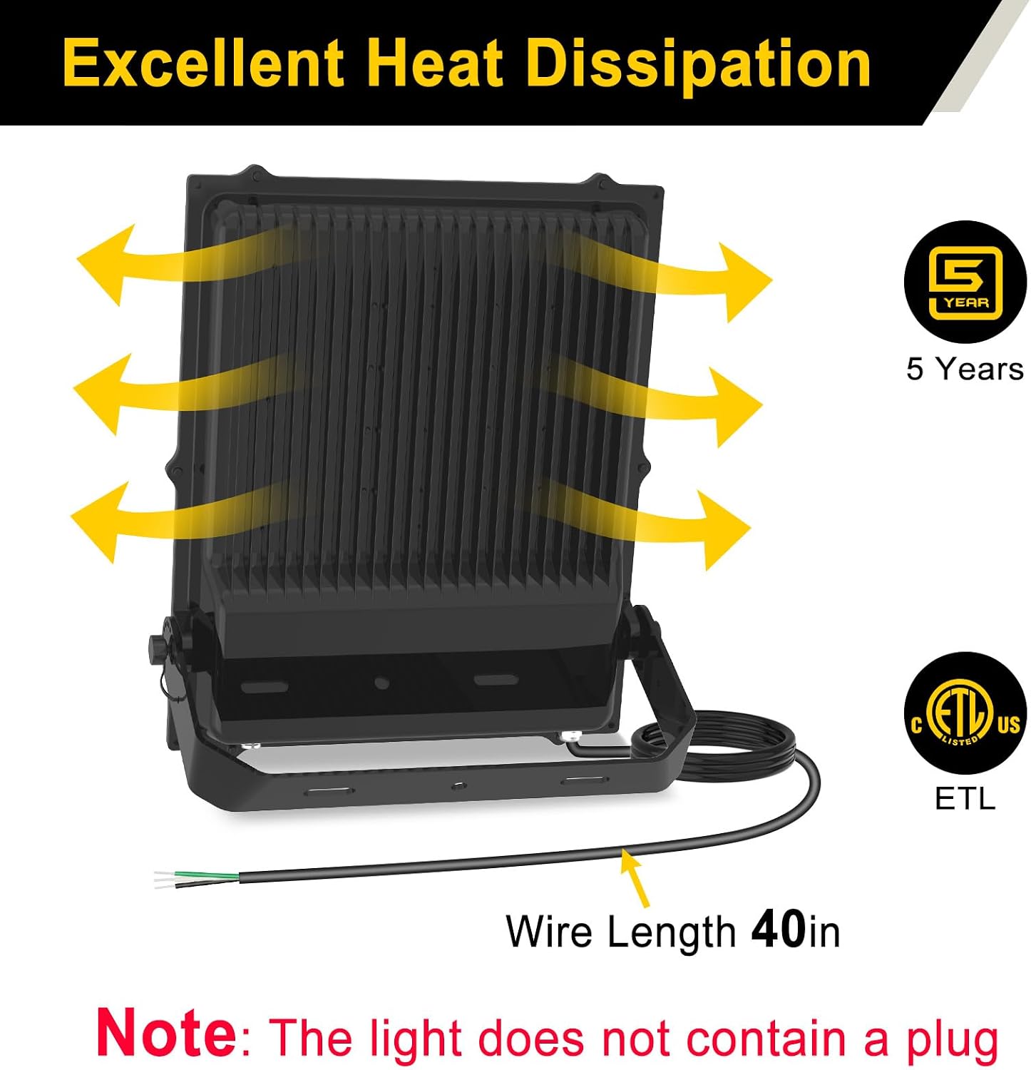 4 PCS LED Flood Lights ETL Listed, ADUB 300W 42000 LM 5000K LED Stadium Light, IP65 LED Pole Lights Outdoor Security floodlight, Commercial Street Area Lighting for Parking Lot Yard Arena, AC 100~277V