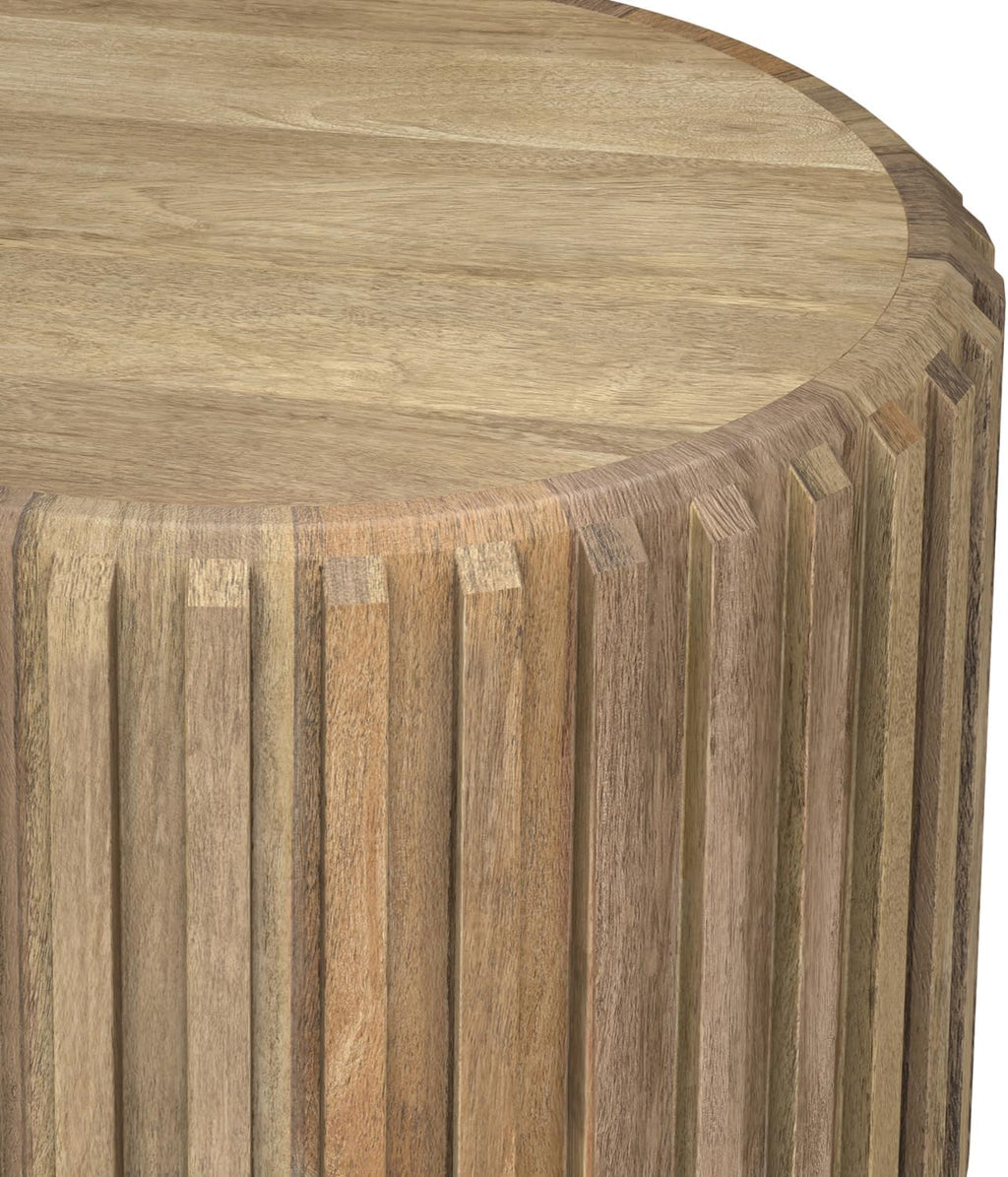 SIMPLIHOME Lyall End Table - 16 inch Wide Solid Mango Wood Round Accent Table with Gear-Fluted Sides in Natural, Contemporary Nightstand or Lamp Stand for Living Room or Bedroom, Assembled