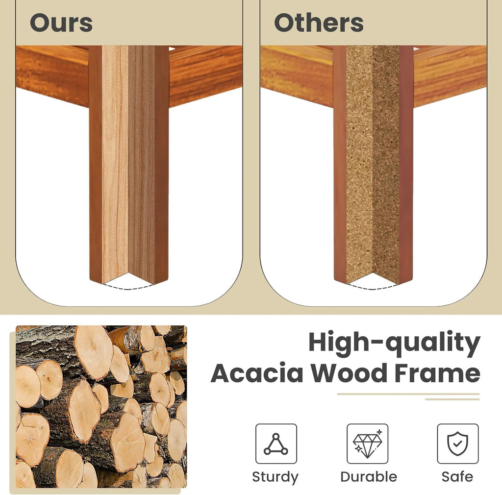 Giantex Tall End Table Set of 2, Narrow Side Table with Drawer and Shelf, Acacia Wood Nightstand for Living Room, 2-Tier Bedside Table for Small Space, No Assembly, Rustic Brown