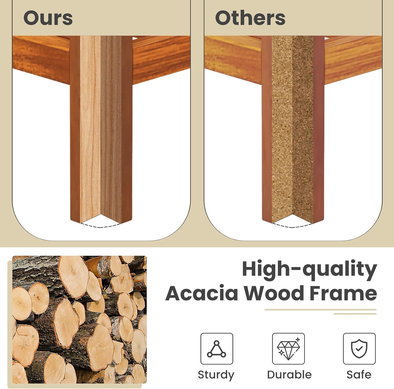 Giantex Tall End Table Set of 2, Narrow Side Table with Drawer and Shelf, Acacia Wood Nightstand for Living Room, 2-Tier Bedside Table for Small Space, No Assembly, Rustic Brown