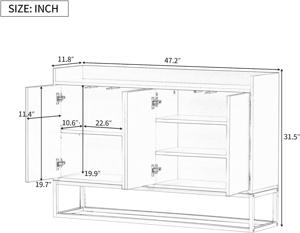 Sideboard Buffet Cabinet with Large Storage Space,Modern Particle Board Kitchen Console Table,W/ 4 Doors and Gold Metal Legs,Dining Room,Entryway,Black