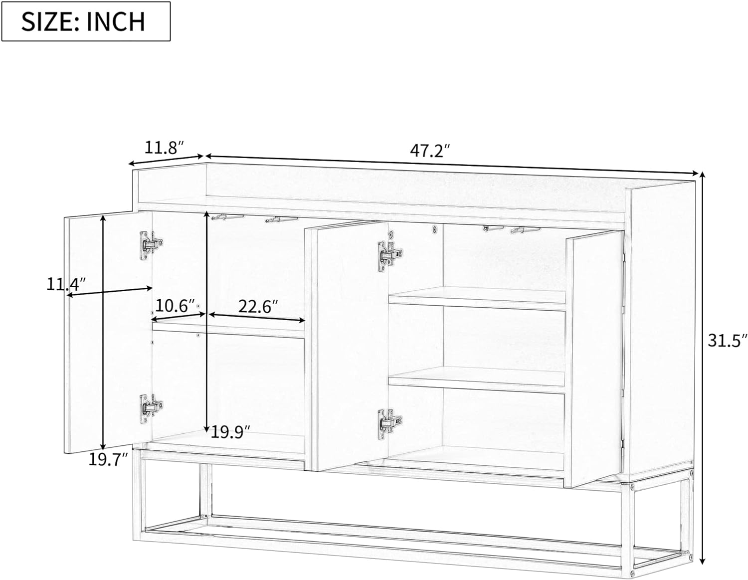 Sideboard Buffet Cabinet with Large Storage Space,Modern Particle Board Kitchen Console Table,W/ 4 Doors and Gold Metal Legs,Dining Room,Entryway,Black
