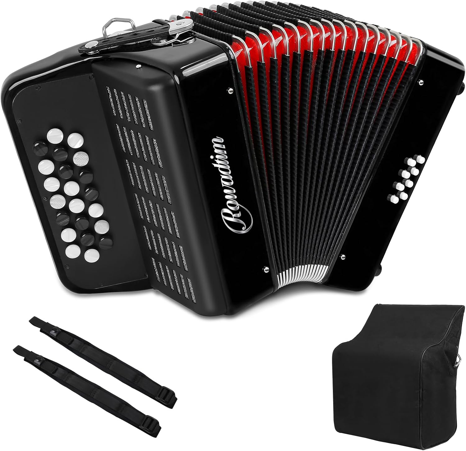 Accordions,22 keys Accordion,8 Bass Student Piano accordions Suitable for beginners and students Lightweight and portable, comes with a backpack and adjustable straps (8 Bass, Black)