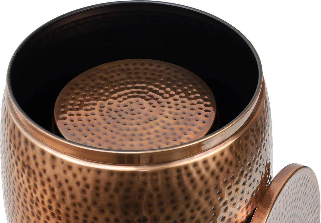 happimess SSL2002C-2SET Merida Modern Rustic 2-Piece Hammered Metal Drum Storage Side Tables with Lids, End Table for Decoration in Living Room, Bedroom, Bathroom, Antique Copper