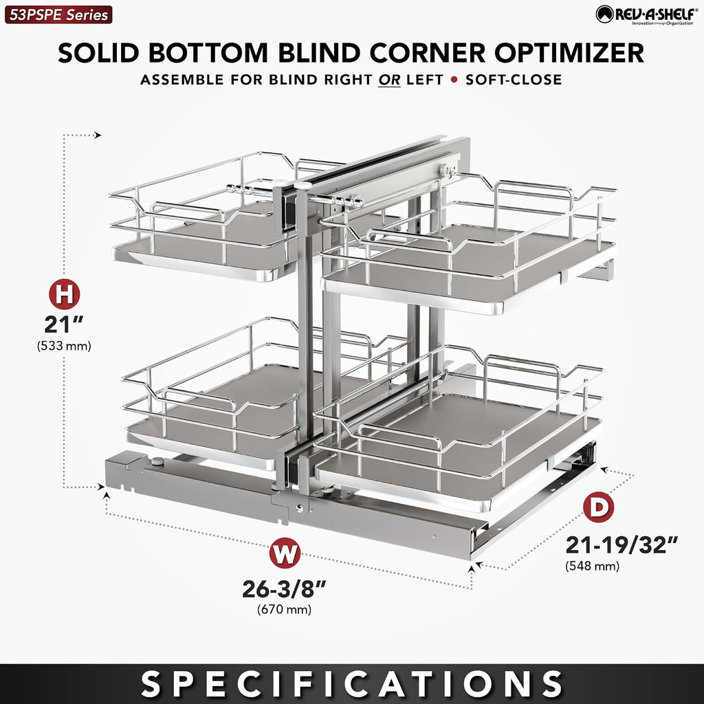 Rev-A-Shelf Gray Two-Tier Elite Optimizer w/Soft-Close for 15' Blind Corner Cabinet Openings
