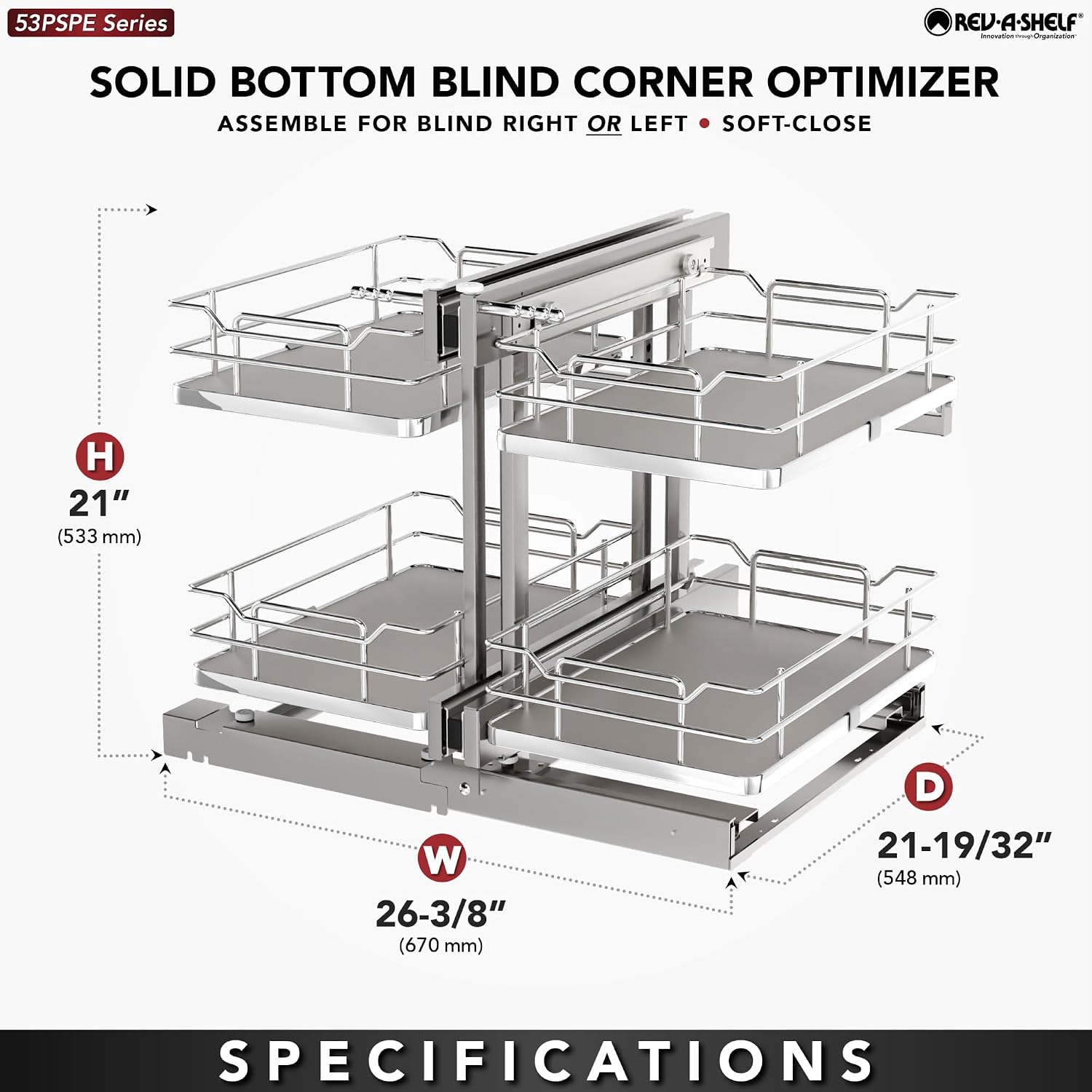 Rev-A-Shelf Gray Two-Tier Elite Optimizer w/Soft-Close for 15' Blind Corner Cabinet Openings