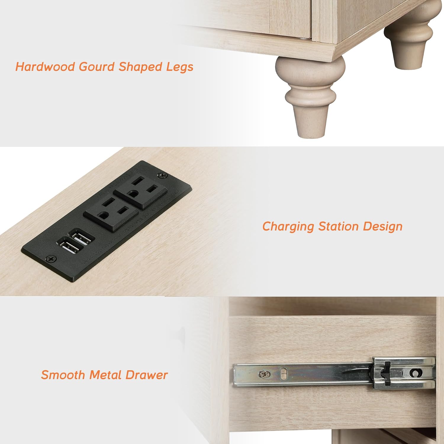 WAMPAT Nightstands with Charging Station, Set of 2 End Table with Power Outlets & USB Ports for Living Room, Modern Side Table with Drawer and Storage Cabinet for Bedroom, Beige