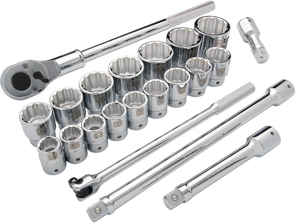 Dynamic Tools 3/4' Drive 21 Piece 12 Point, Standard Length, SAE Socket Set, 7/8' - 2'