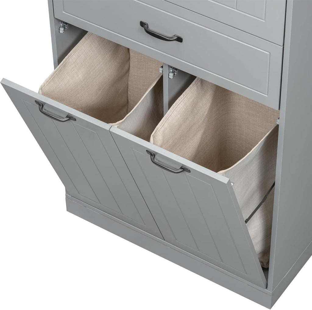 Bathroom Storage Cabinet with 2 Removable Bins, 65.8 in Tall | MDF, painted finish, adjustable shelf, 2 removable bins, enclosed storage, anti-tip, bathroom, 29.9 W x 15.7 D x 65.8 H in