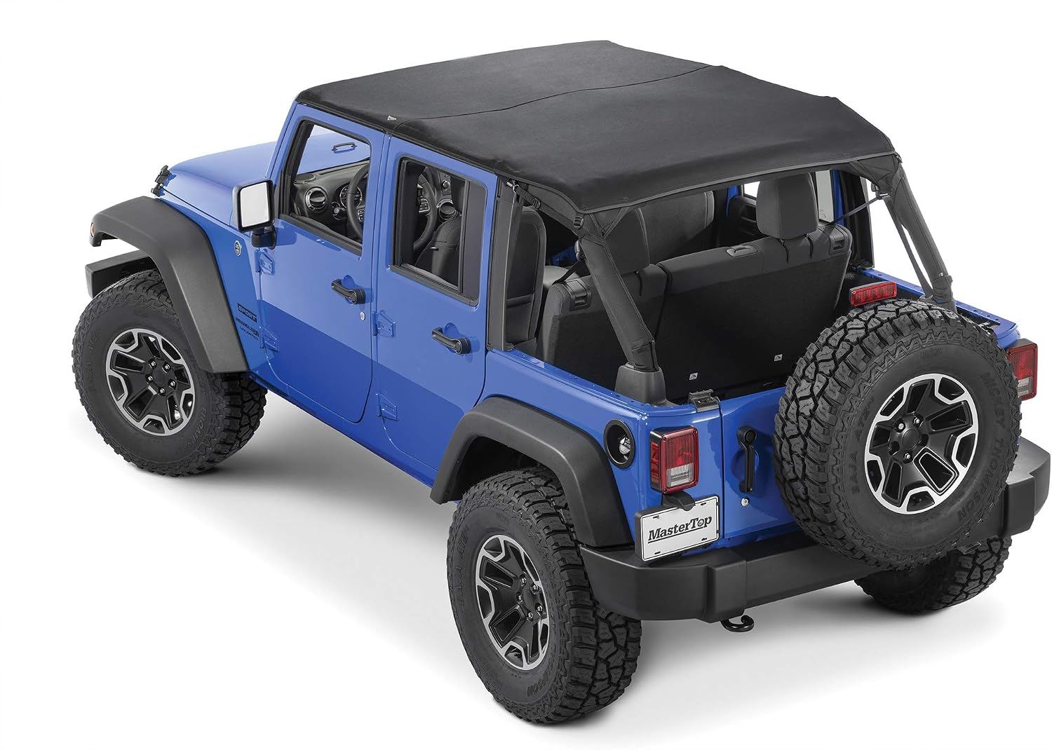 MasterTop 3-Piece Ultimate Summer Soft Top Combo - Bimini Soft Top, Wind Stopper Cab Curtain, and Tonneau Deck Cargo Cover - Fits Jeep Wrangler JK JKU Unlimited 4-Door 2010-2018 - Black MasterTwill