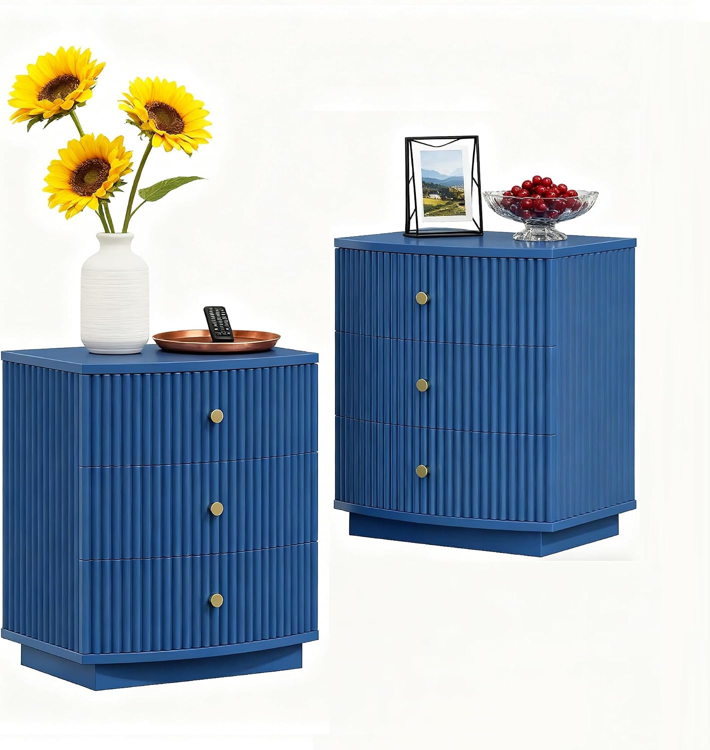 Dresser for Bedroom,6-Drawer Dresser, Mondern Wide Chest of Drawers with Fluted & Curved Design, Large Storage Chest for Bedroom, End Table for Living Rooms, （Blue*2）