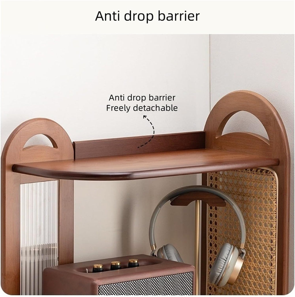 4 Layers Storage Rack Freestanding Corner Display Stand with Adjustable Foot Pad Open Display Rack Rattan Bookshelf Corner Shelf for Living Room Decor,Multipurpose Shelving Unit
