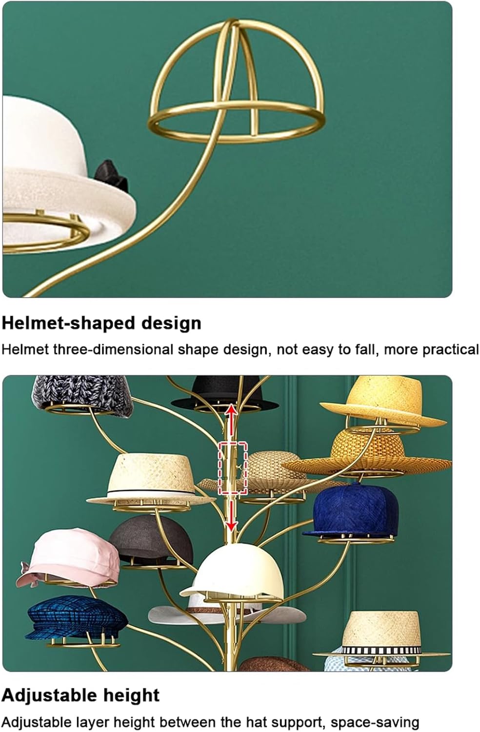 Hat Rack Stand,Display Stand Freestanding Hats Rack Stand Metal Hats Display Stand Commercial Hat Racks for Baseball Caps Hat Organizer for Home/Stores (Gold Child Capacity 25),Gold,Child Capacity 25