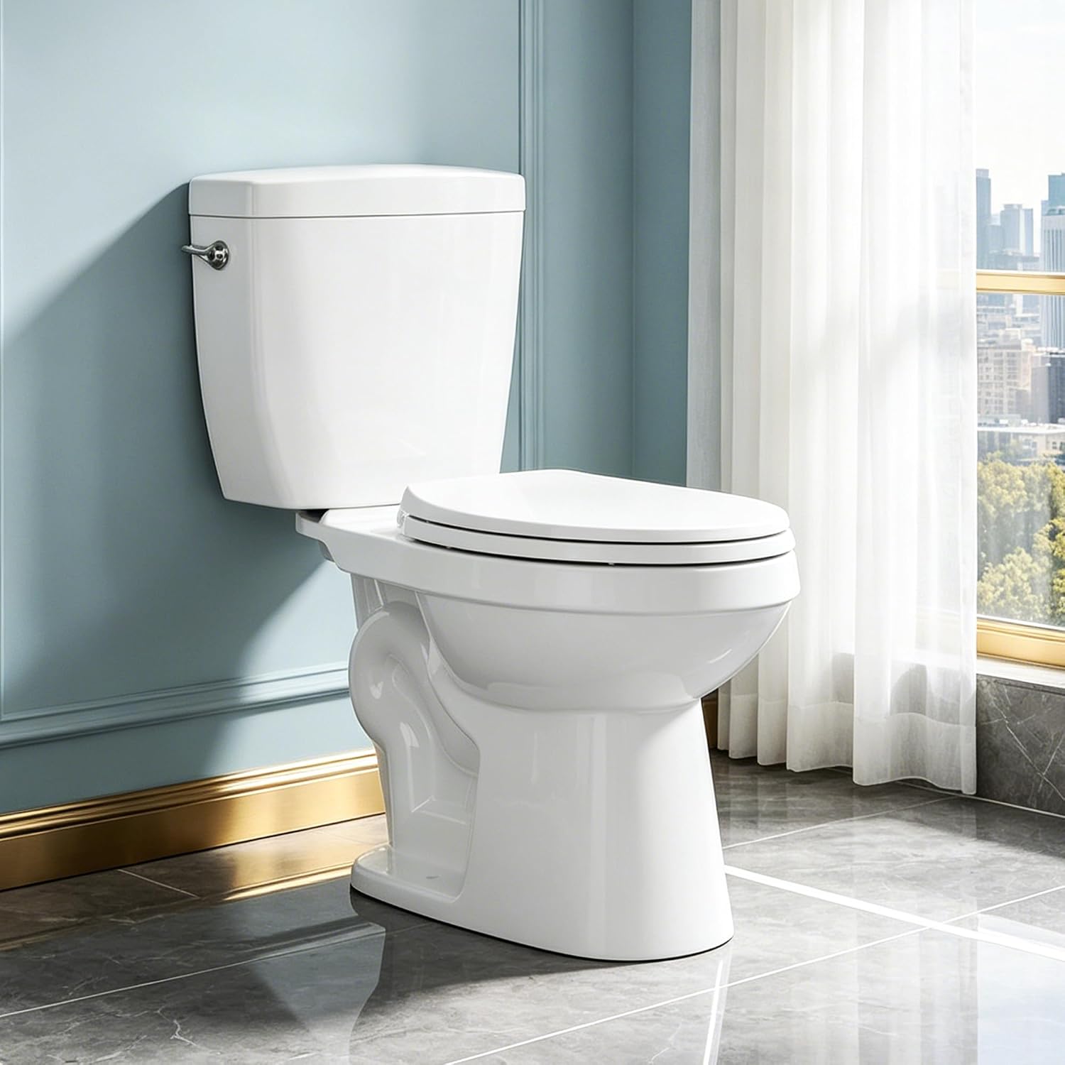 ABath 17.5' Tall Toilet Elongated with Soft Close Seat & 360° TSUNAMI Flush 1 GPF, WaterSense/1000g Map Certified, NANO CLEAN Ceramic, Two Piece Compact Toilets for Small Bathrooms, 12' Rough in