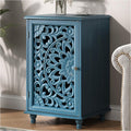 JOINICE Small Accent Cabinet with Carved Mandala Door, Blue Storage Cabinet with Solid Wood Legs & Adjustable Shelf, Boho Distressed End Table for Living Room, Bedroom, Entryway Side Table