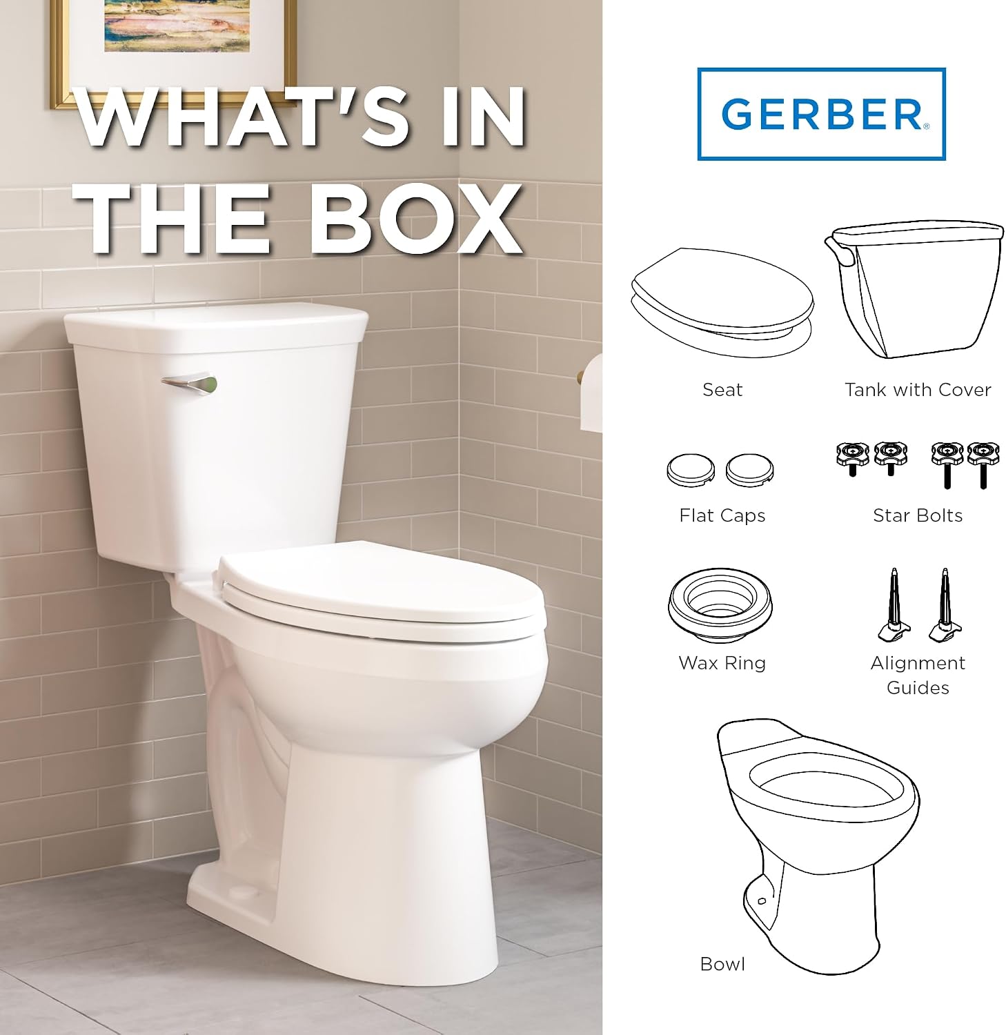 Gerber Viper Select Ultra-High Efficiency .8 GPF Two-Piece Toilet with 12-in Rough-in, ADA Compliant Chair Height, Soft-Close Seat and Install Kit with Wax Ring Included, White, GRS48251E