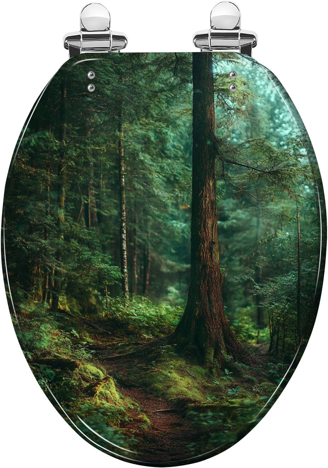 Elongated Toilet Seat Trail dark green forest mossy overgrown Resin Toilet Seat Slow Quiet Close with Quick-Release Hinges Toilet Seat with Cover Easy to Clean Install