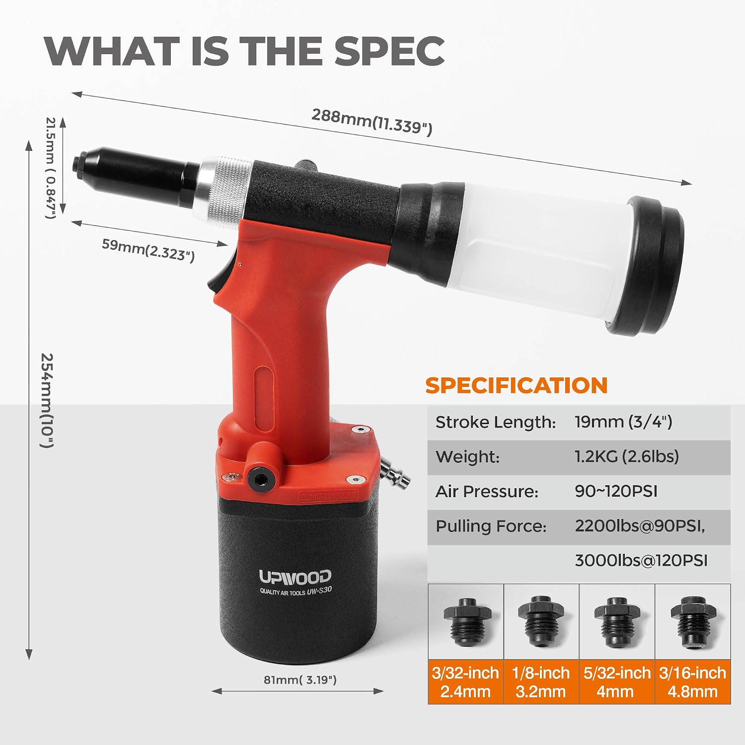 Pneumatic Hydraulic Pop Rivet Gun, Self-Suction Air Riveter Riveting Tool with 100 pcs Blind Rivets and 3/32' 1/8' 5/32' 3/16' Nose Pieces