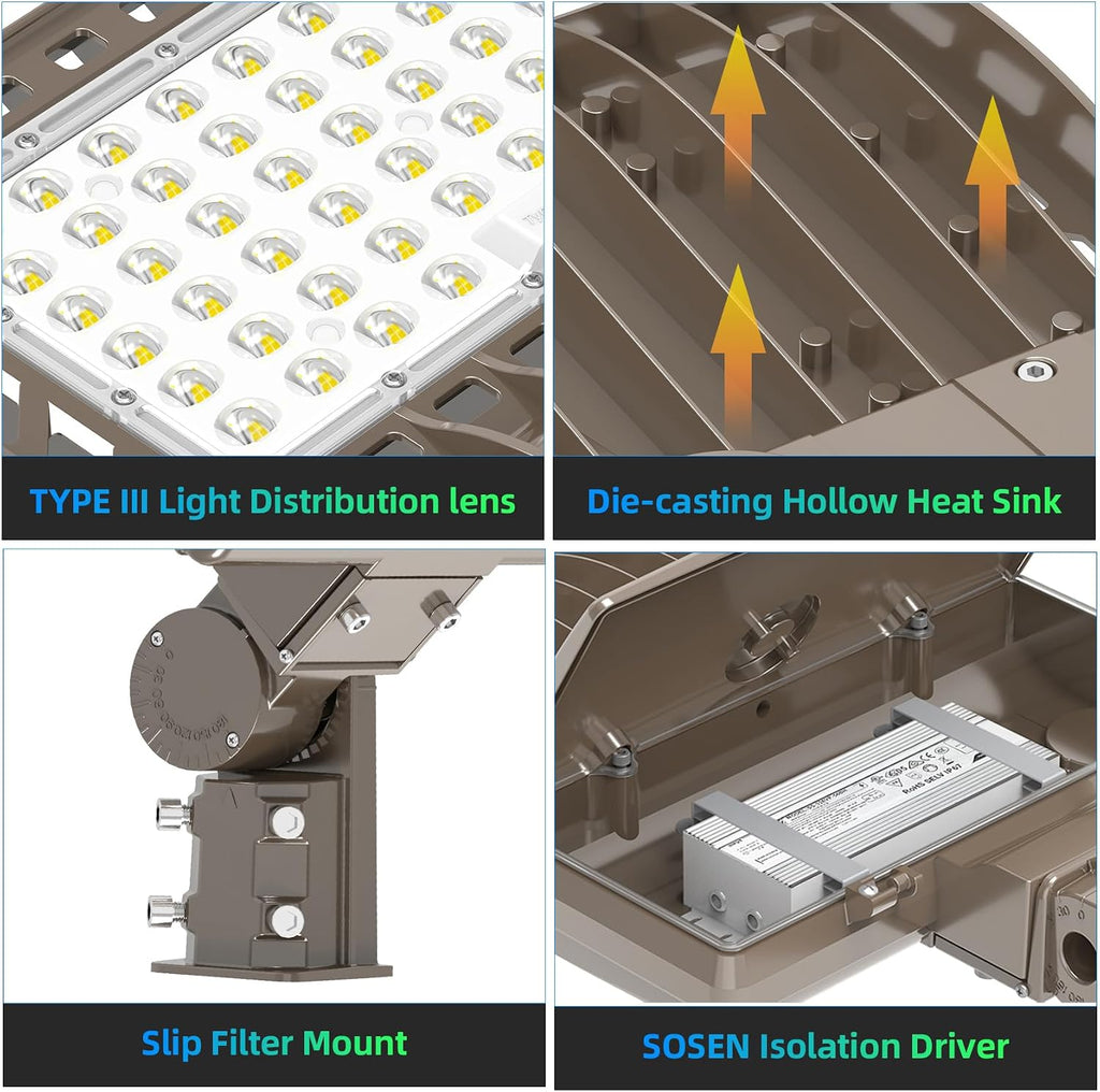 LED Parking Lot Light with Slip Fitter UL Listed, 5000K Shoebox Pole Light AC100-277V, IP65 Waterproof Commercial Street Area Lighting for Driveway/Roadway/Yard(320W, 44800LM)