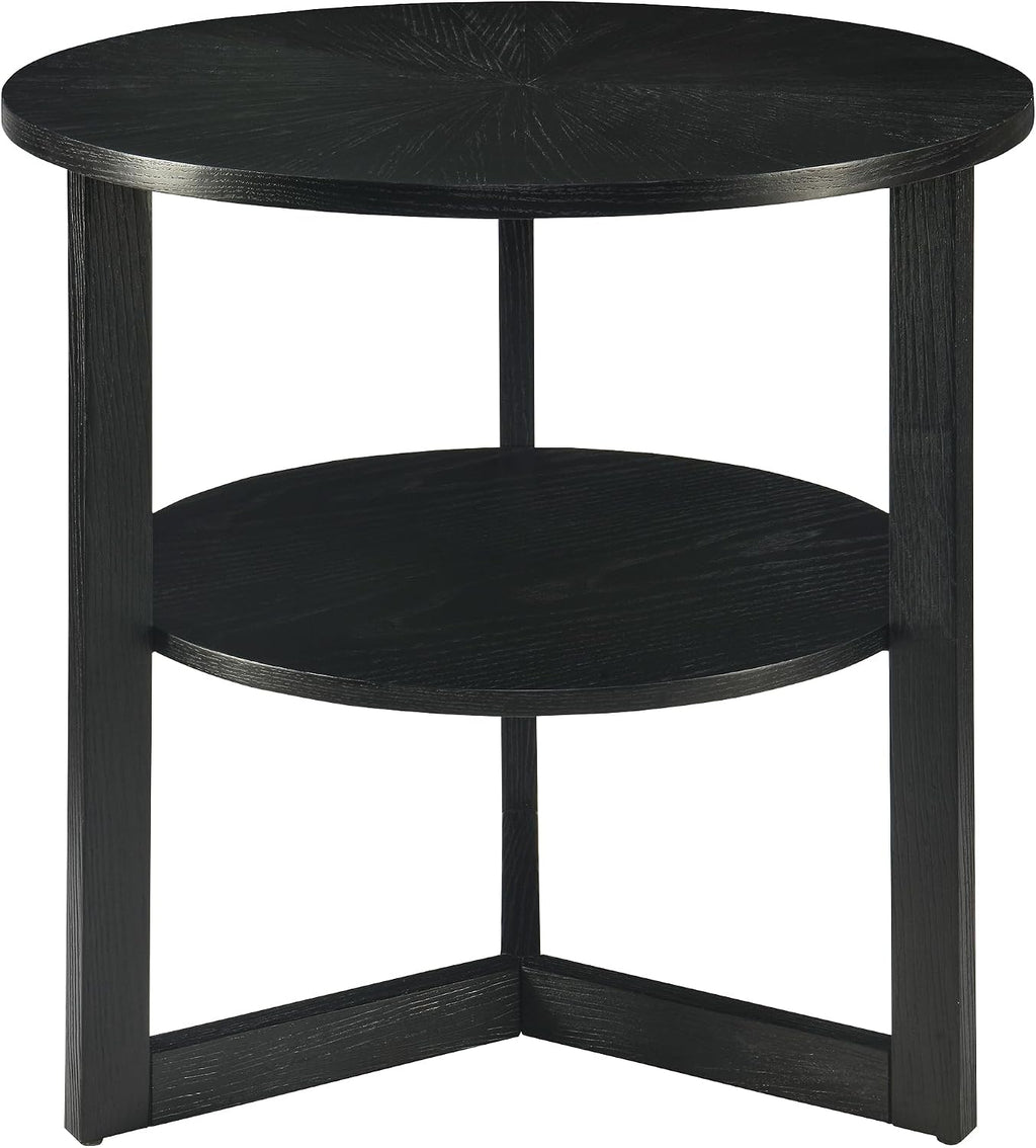 Large Round End Table with Storage Shelf, Rustic Beside Tables with Umbrella Top,Traditional Circular Sofa Side Table, 25.2'D Telephone Table for Living Room Easy Assembly Brushed Black CJZ3338BK