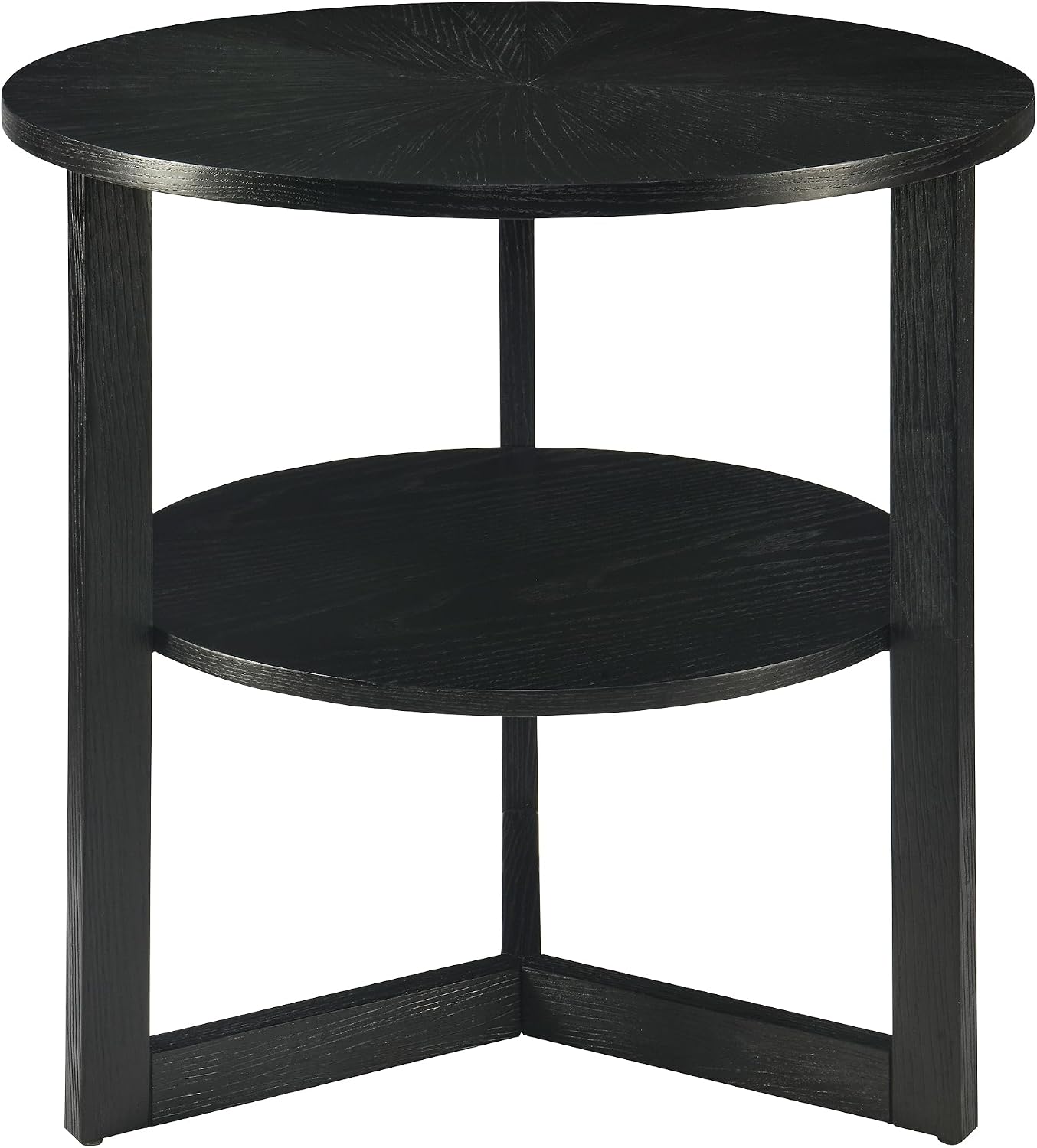 Large Round End Table with Storage Shelf, Rustic Beside Tables with Umbrella Top,Traditional Circular Sofa Side Table, 25.2'D Telephone Table for Living Room Easy Assembly Brushed Black CJZ3338BK