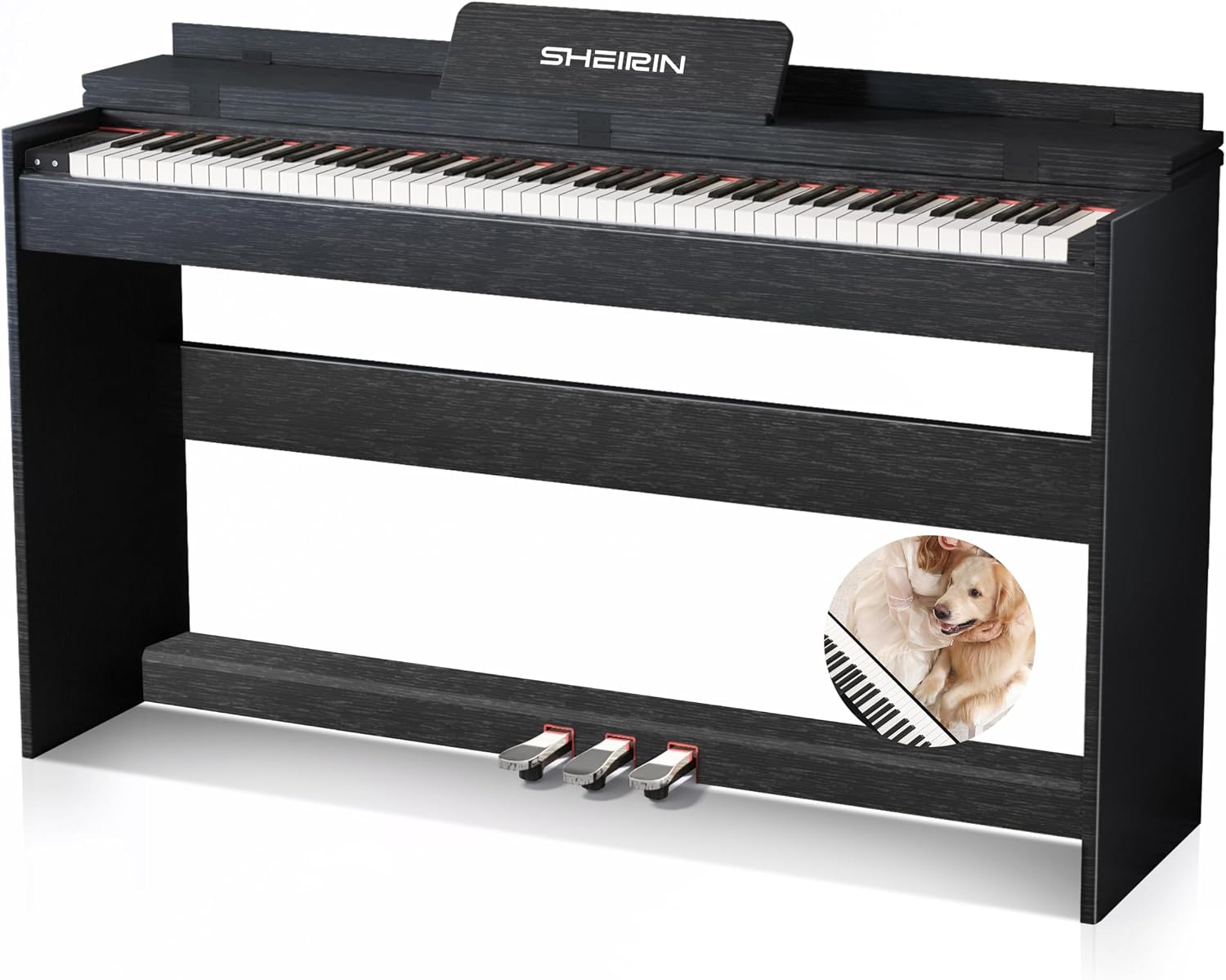 Digital Piano Hammer Action Keyboard 88 Keys Upright Acoustic Electric Weighted Piano Beginner MIDI Cover Full Size Sustain Pedal Stand Real Professional SR-FH80 (Black Full Cover)