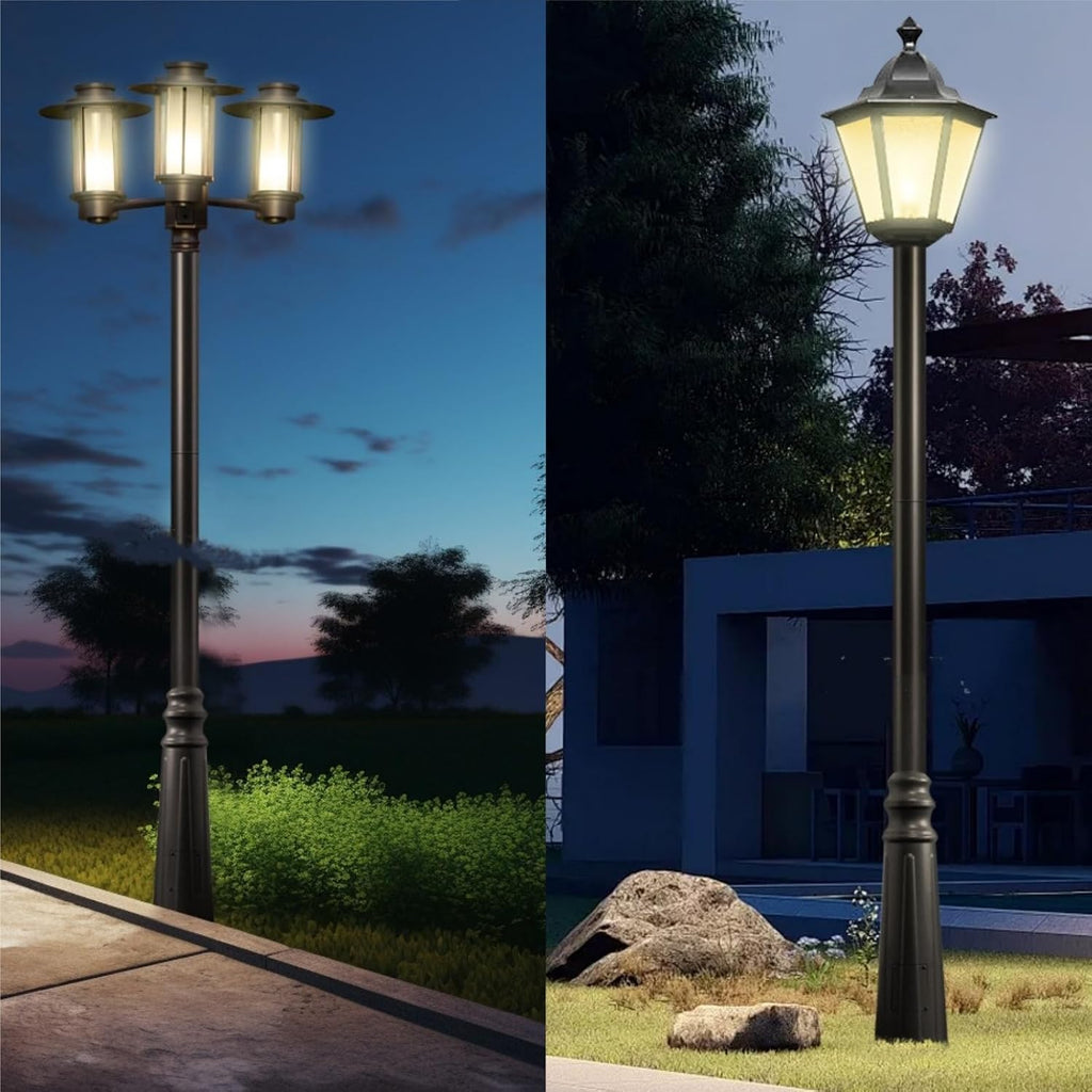 10FT Outdoor Lamp Post, Split Street Light Pole with Top Globe & Ground Cage Lighting Post Fixtures for Pathway Courtyard Parking Lot, Fits Standard 3' Post Top Fixtures (10FT 275+76mm)