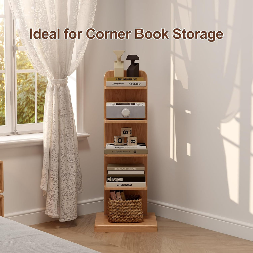 WoodsWhisper Solid Wood 5-Tier Narrow Bookshelf Small Spaces Open Storage | Solid Wood | Narrow Design | 5 Tier Storage | Anti-Tip | Easy Assembly