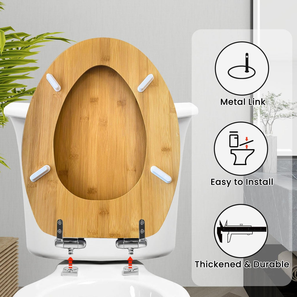 Elongated Toilet Seat Wooden Kitchen Chicken Farm Farmhouse Animal Rooster Rustic Dining Chickens Wood Toilet Seat Slow Quiet Close Lid with Quick-Release Hinges Cover Bumpers Easy to Clean Install