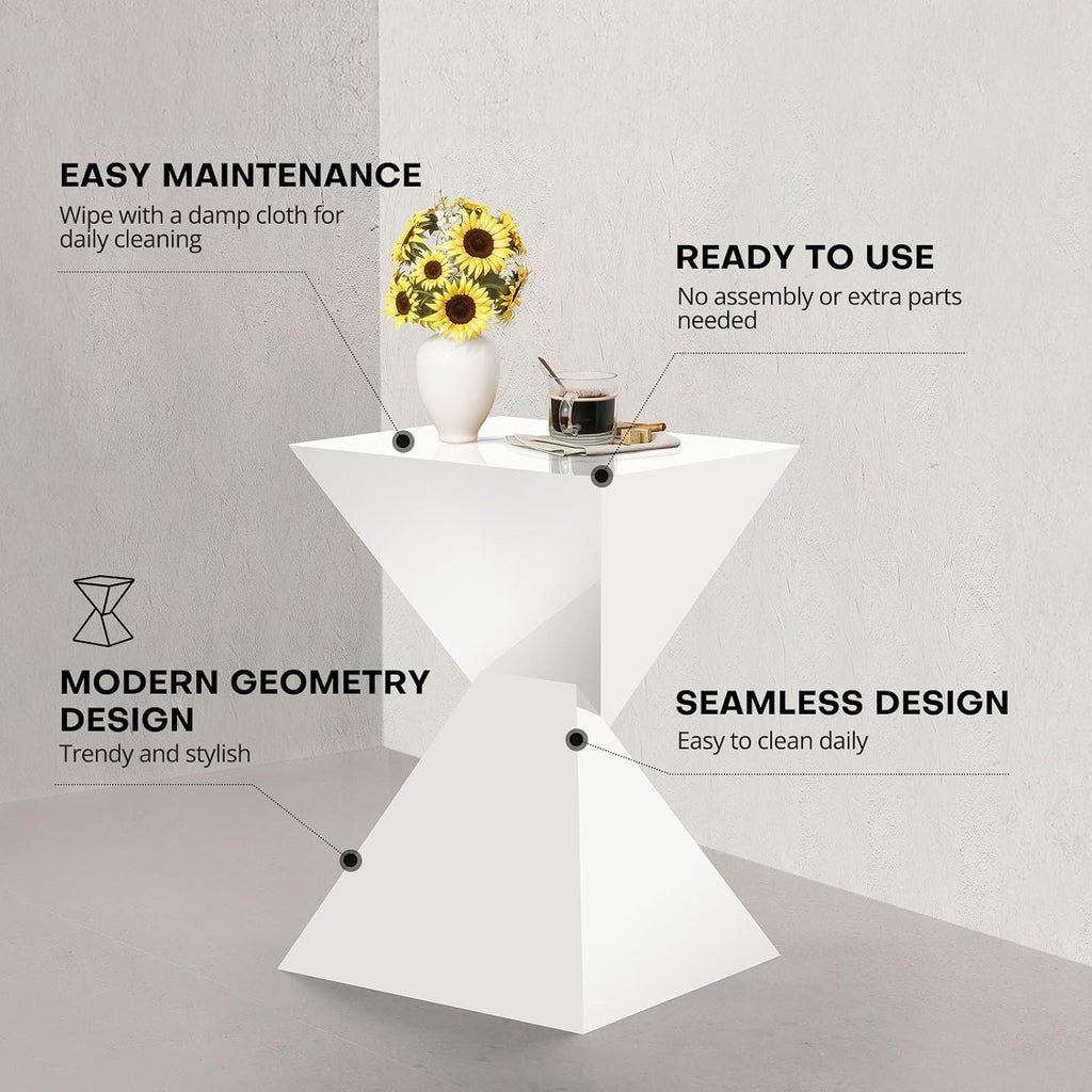 BECHAEO 12.6' White Acrylic Side Table, Small End Tables for Small Spaces, Modern Acrylic End Tables Living Room Bedroom Nightstand with Irregular, Lightweight Farmhouse Outdoor Side Tables for Patio
