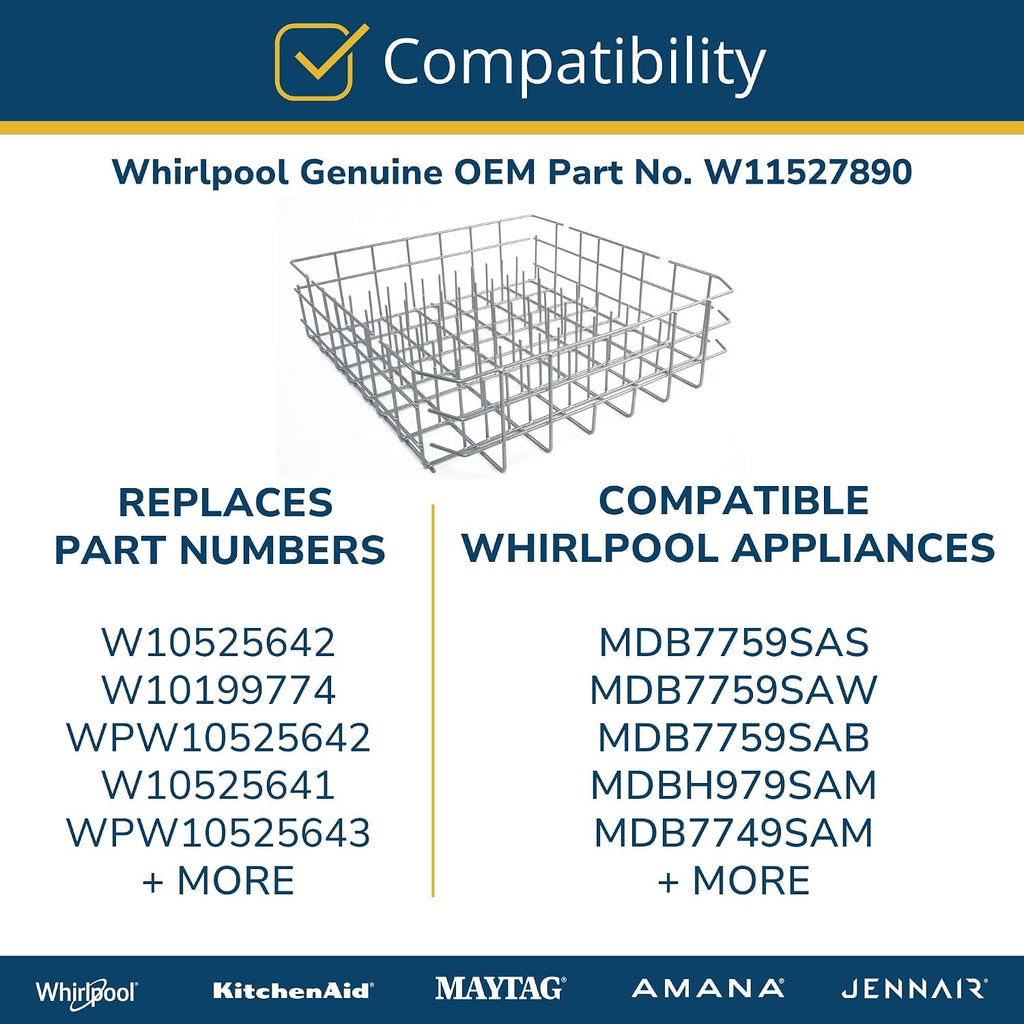 Whirlpool W11527890 OEM Dishwasher Lower Dishrack Assembly, White