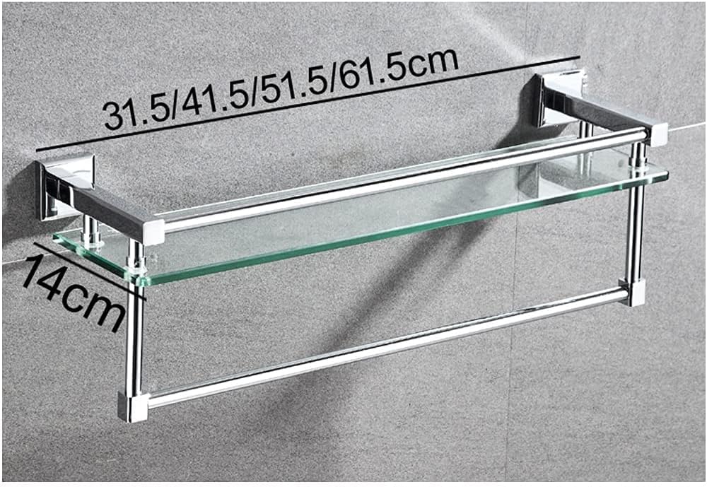 Tempered Glass Bathroom Shelf with Hand Towel Bar,Rectangular Wall Mounted Shower Storage Extra Thick Glass,30cm/40cm/50cm/60cm with Brushed Silver Finish Silver-40cm