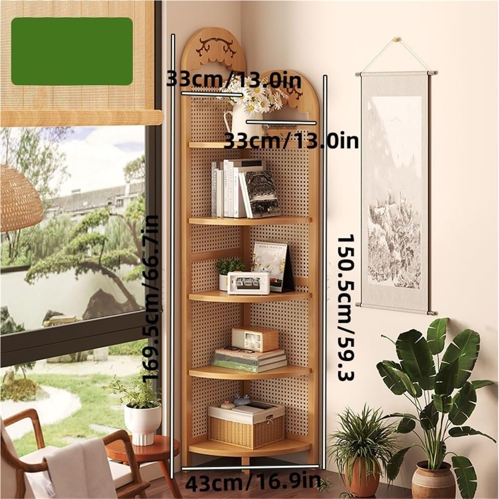 Vintage Corner Bookshelf and Storage Cabinet, Multi-Tier Shelf for Books, Multi-Function Corner Shelf, Home Decoration, Living Room Wall Bookshelf(Natural)
