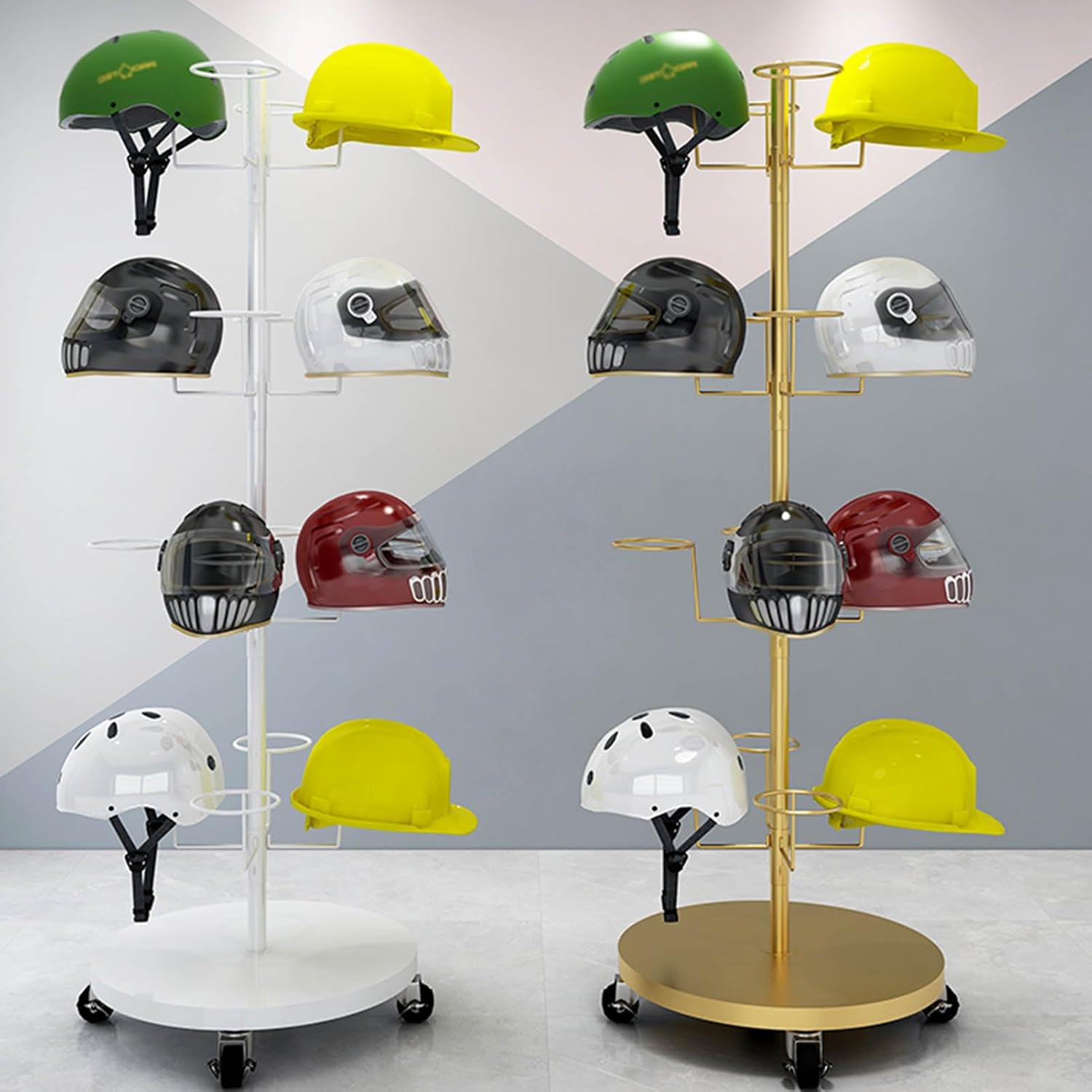 Hat Rack Helmet Stand Adjustable Swivel Hat Organizer Rack - Mobile Metal Hat Display Stand for Motorcycle Helmet, Commercial Floor Standing, Modern Baseball Cap and Fedora Hat Rack, Hard Hat Storage